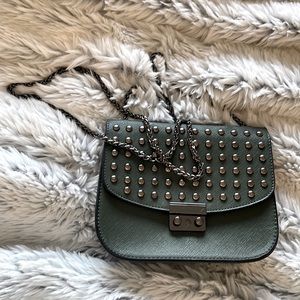 Crossbody Bag Heavy Metallic Chain Dark Green Womens